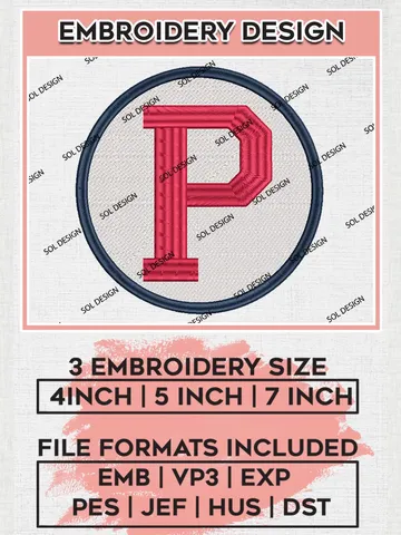 Philadelphia Phillies P Word Logo Embroidery Files, MLB Philadelphia Phillies Team Embroidery, MLB Teams, 3 sizes, MLB Machine embroidery designs, Digital Download $6.99
