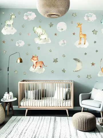 Watercolor Sleeping on clouds animals Wall Decals Kids Stickers el54 $27.99