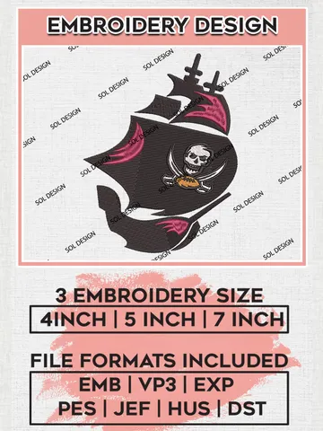 NFL Tampa Bay Buccaneers Logo Embroidery Design Files, NFL Buccaneers, NFL Embroidery Designs, NFL Tampa Bay Buccaneers Machine Embroidery Design, Digital Download $6.99