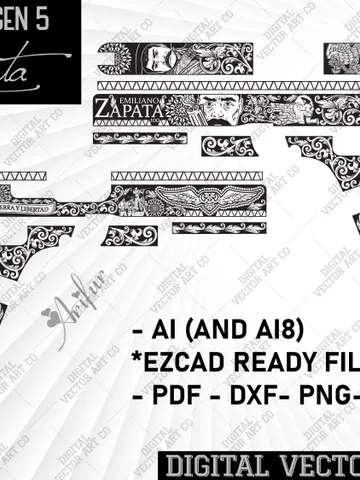 Specially Customize Glock 17 Gen 5 Emiliano Zapata Design for laser engraving.glock,svg emiliano zapata,gun engraving,laser engraving. $60.00