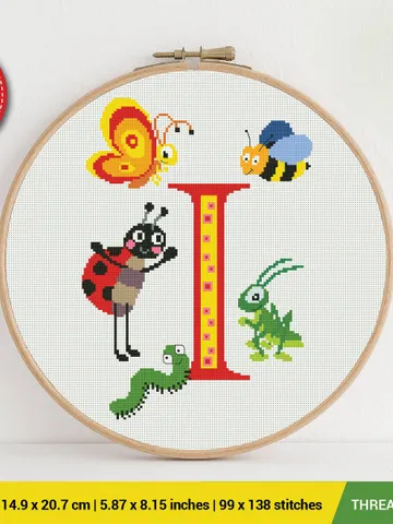 Letter I Insect ABC Cross stitch pattern | Embroidery Pattern | Instant Download | Embroidery Designs $5.37