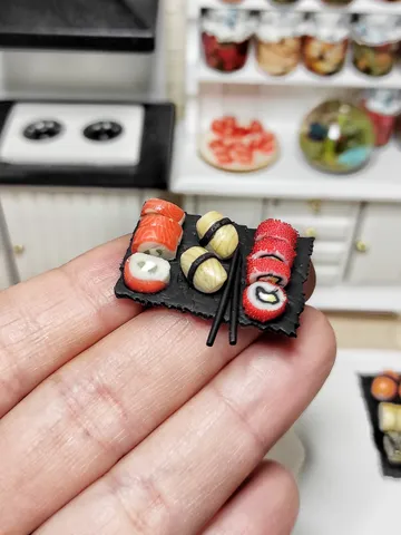 Realistic sushi and rolls for dollhouse, food for dolls, Japanese food, mini food, japanese food for dollhouse, micro $17.00
