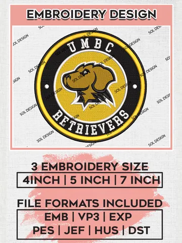 NCAA UMBC Retrievers Round Logo Embroidery, NCAA UMBC Retrievers Team Logo Embroidery files, NCAA Teams, Machine embroidery designs, Digital Download $6.99