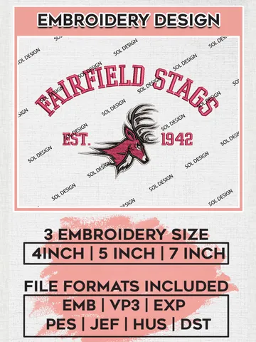 Fairfield Stags Est 1942 Embroidery Designs, NCAA Fairfield Stags Team Embroidery, NCAA Team Logo, 3 sizes, Machine embroidery Files, Digital Download $6.99