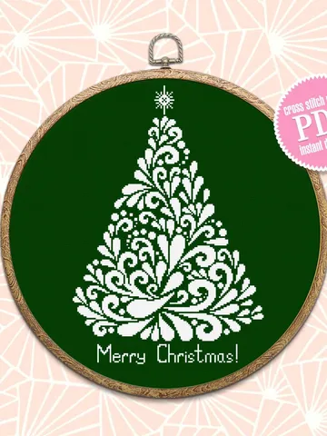Christmas Tree cross stitch pattern download PDF Merry Christmas pattern digital Monochrome cross stitch Holiday embroidery Home decor #N18 $4.50