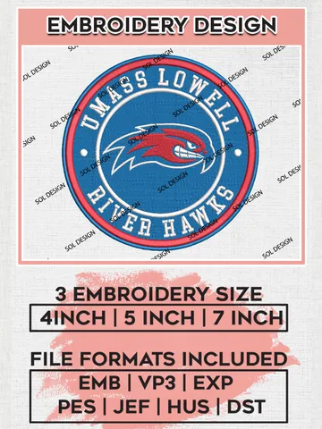 NCAA UMass Lowell River Hawks Round Logo Embroidery, NCAA UMass Lowell Team Logo Embroidery files, NCAA Teams, Machine embroidery designs, Digital Download $6.99