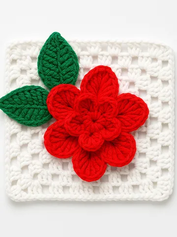 3D Crochet Granny Square Pattern PDF with Red Textured Bloom, DIY Afghan Blanket Motif, Instant Digital Download $5.40