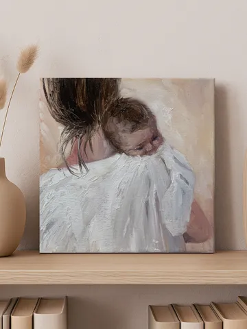 Mother and Baby Oil Painting – Original Art on Canvas 8x8 inch