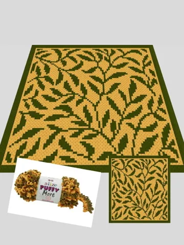 Floral print-Alize Puffy More yarn Finger knitted blanket pattern