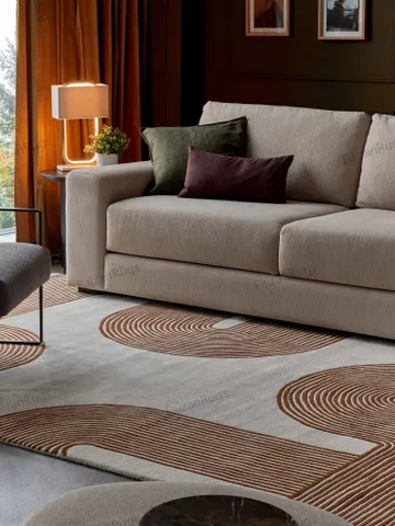 Abstract Lines Medium Sculpted Wool Rug Rust and Cream Hand Tufted 100% Wool For Living Room, Bed Room, Kids Room In Any Size 9x12,8x10,6x9 $249.00
