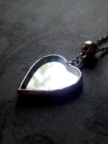 Mirror heart necklace, valentines, Stained glass, tiffany, Valentine's day, Tin soldered mirror, st Valentine heart $36.00
