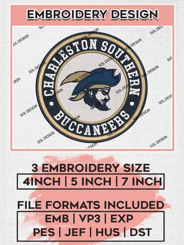 NCAA Charleston Southern Buccaneers Round Logo Embroidery, NCAA Charleston Southern Logo Embroidery files, NCAA Teams, Machine embroidery designs, Digital Download $6.99