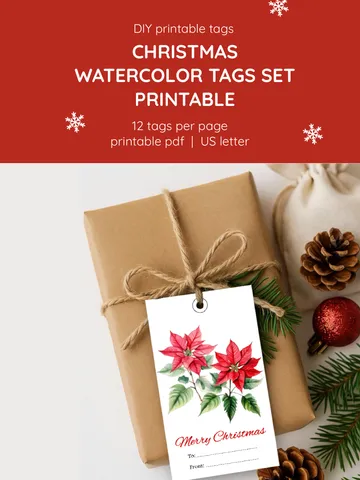 Watercolor Christmas Gift Tags Printable. Cozy Holiday Labels. Christmas Watercolor Tags. Printable Gift Labels. Warm Winter Theme. Rustic Watercolor Holiday Tags. Christmas Gift Labels Printable.