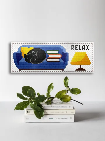 Cross stitch bookmark pattern Relax Cat