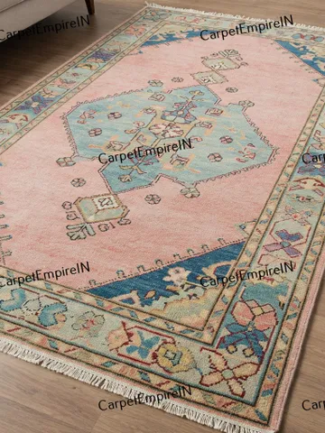 9x12 Pink and Blue Modern Oushak Hand Knotted Rug 4x6,5x8,6x9,8x10,9x12,10x14 ft Handmade Rugs for Living Room-Antique Contemporary rug. $567.80