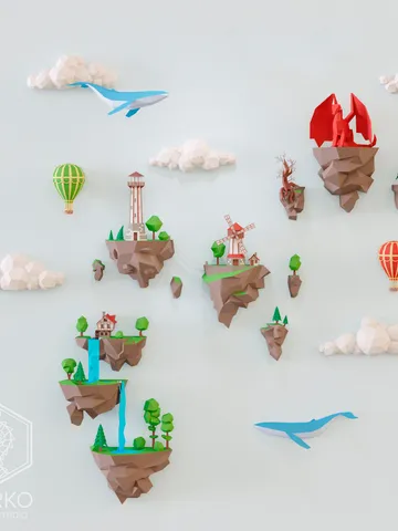 Papercraft Flying Islands (5 sets), Digital Template, PDF Download, Gurko, 3D Low Poly, Pepakura, DIY Origami Sculpture, Paper Decor, Gift $74.00