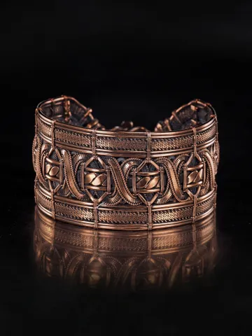 Wide copper bracelet Unique wire wrapped jewelry Hand made