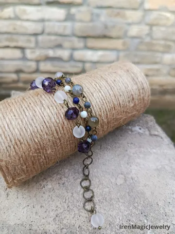 Triple beaded bracelet with labradorite, lapis lazuli & amazonite $46.00