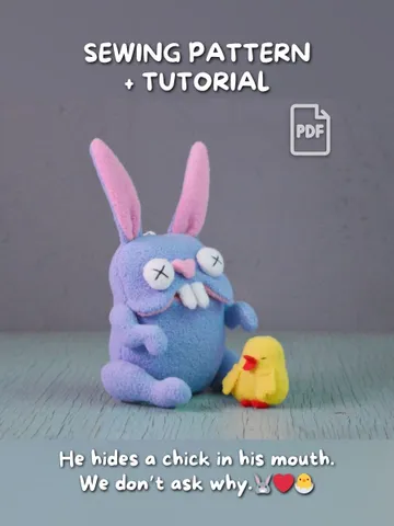 PDF Fleece Bunny Toy Pattern + Chick – Plush Tutorial $10.00