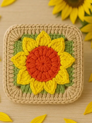 Sunflower Square Crochet Blanket Pattern - Perfect Housewarming or Mother's Day Gifts - Crochet Flower Coaster for Kitchen and Dining $5.40