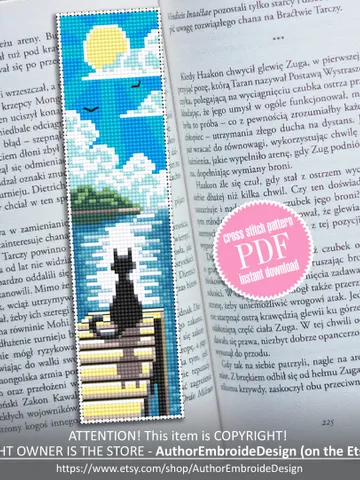 Bookmark cross stitch pattern download PDF Modern handmade bookmark digital Black cat embroidery beginners Nature cross stitch chart #B58 $4.40