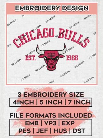NBA Chicago Bulls Basketball Team Est Logo Embroidery Design, NBA Chicago Bulls Logo Embroidery Files, Basketball Team Machine Embroidery, Machine Embroidery Design