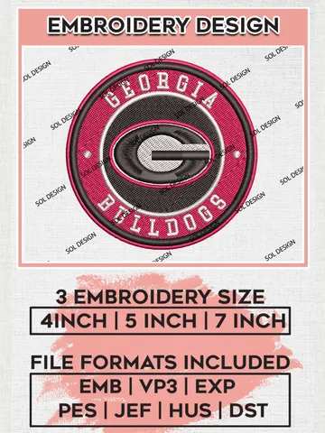 NCAA Georgia Bulldogs Round Logo Embroidery, NCAA Georgia Bulldogs Logo Embroidery files, NCAA Teams, Machine embroidery designs, Digital Download $6.99