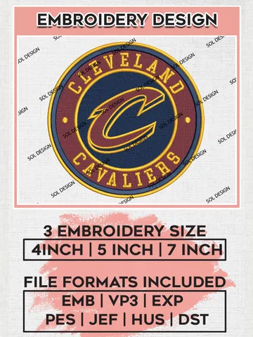 Cleveland Cavaliers NBA Basketball Team Logo Embroidery Design, NBA Cleveland Cavaliers Logo Embroidery Files, Basketball Team Machine Embroidery, Machine Embroidery Design