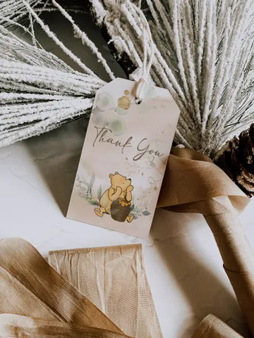 Editable Favor tag Winnie the Pooh; Winnie the Pooh 1st Birthday; Printable thank you tag sticker; Pooh Party Decoration; WP4 $8.13