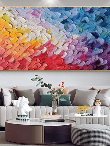 Original Oil Painting On Canvas, Large Wall Art, Abstract Colorful Feathers Painting, Custom Painting, Office Living room Bedroom Wall Decor $122.72
