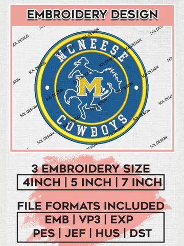 NCAA McNeese Cowboys Round Logo Embroidery, NCAA McNeese Cowboys Logo Embroidery files, NCAA Teams, Machine embroidery designs, Digital Download