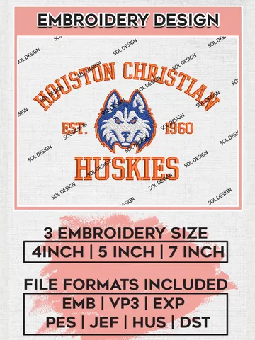Houston Christian Huskies Est 1960 Logo Embroidery Designs, NCAA Houston Christian Huskies Team Embroidery, NCAA Team Logo, 3 sizes, Machine embroidery Files, Digital Download $6.99