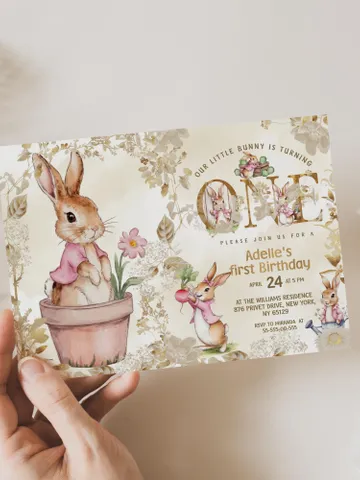 Editable and Printable Invitation template for 1st Baby Birthday party in Peter Rabbit style instant download and unlimited access pr777 $12.78
