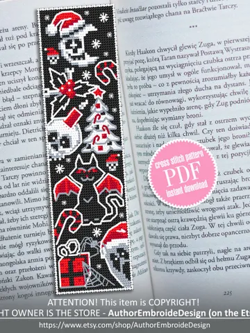 Spooky bookmark cross stitch pattern download PDF Gothic Christmas cross stitch chart Handmade bookmark pattern digital Gothic ornament #B73 $4.40