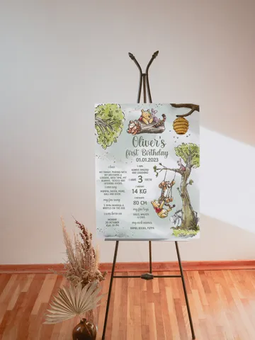 Classic Winnie Pooh Milestone Board Baby Birthday;Baby Birthday Milestone Board; Greenery Baby Birthday; Honey Bear; Winnie Pooh wp2 $11.62
