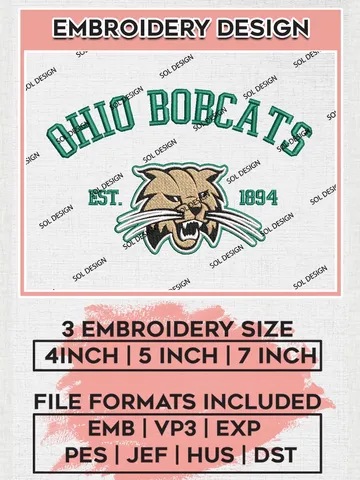 Ohio Bobcats Est 1894 Logo Embroidery Designs, NCAA Ohio Bobcats Team Embroidery, NCAA Team Logo, 3 sizes, Machine embroidery Files, Digital Download $6.99