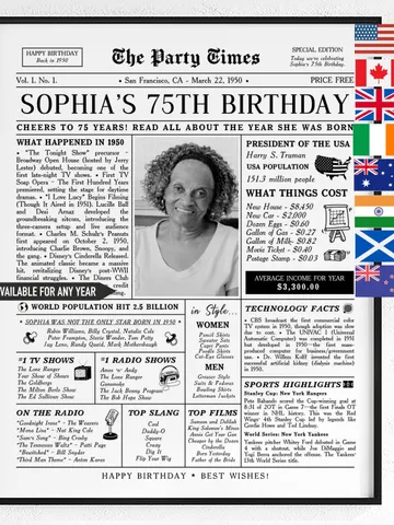 75th Birthday Gift for Women or Men, Personalized 75th Birthday Newspaper Poster, 75th Birthday Gift for Mon or Dad, Back in 1950 $15.99