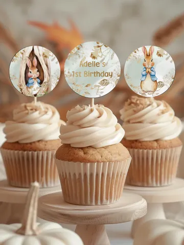 Editable and Printable Cupcake topper Label template 1st Baby Birthday party Peter Rabbit style instant download and unlimited access pr888