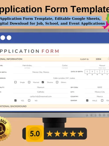 Application Form Template, Editable Google Sheets, Easy-to-Use, Digital Download for Job, School, and Event Applications $5.46