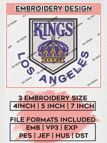Los Angeles Kings Logo Embroidery Designs, NHL Kings Logo Embroidery, NHL Embroidery Designs, NHL Machine Embroidery Designs, Machine embroidery Files, Digital Download $6.99
