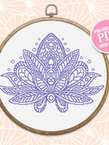 Flower mandala cross stitch pattern download PDF Simple mandala digital Monochrome cross stitch Lotus flower embroidery PDF Home decor #M5 $4.60