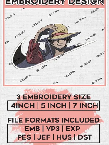 Monkey D Luffy Embroidery Design File/Anime Embroidery Design/ Anime design/ Embroidery Pattern/ Design Pes Dst Format EMB_ANIME_174 $6.99
