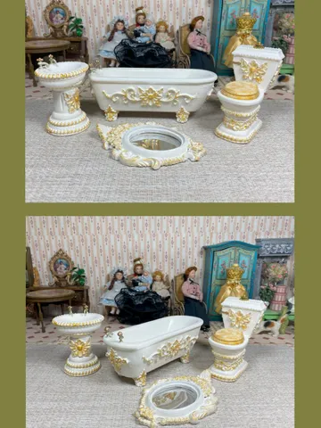 Furniture for a doll bathroom. 1:12. Dollhouse miniature. Handmade.
