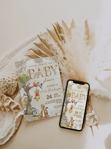 Classic Winnie Pooh Baby Shower Invitation; Neutral Baby Shower Template; Wizard Baby Shower Invite; Honey Bear Invite; Winnie Pooh poom77 $11.62