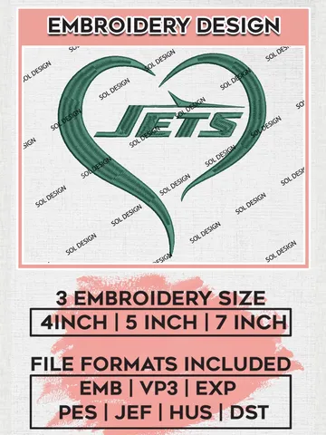 New York Jets Embroidery Design Files, NFL Jets, NFL Logo Embroidery Files, NFL New York Jets Machine Embroidery Design, Digital Download