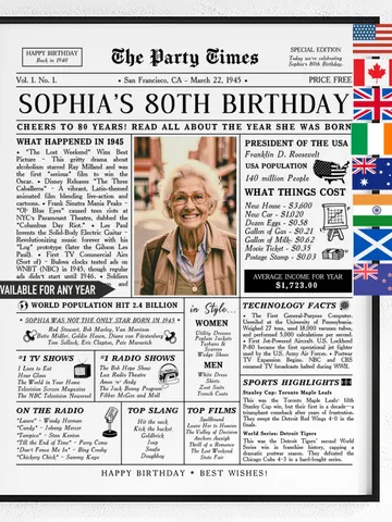Personalized 80th Birthday Gift for Women or Men, Back in 1945 Newspaper Poster Sign, 80th Birthday Gift for Mom, 80th Birthday Decoration $15.99