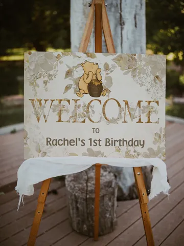 Welcome Banner Winnie the Pooh Birthday Party; Winnie Pooh 1st Birthday; Editable Welcome Banner; Birthday Party Decoration Winnie Pooh Wg4 $11.62