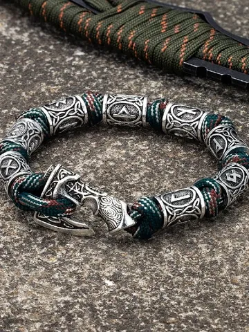 Handmade paracord and stainless steel bracelet with Viking runes $49.00
