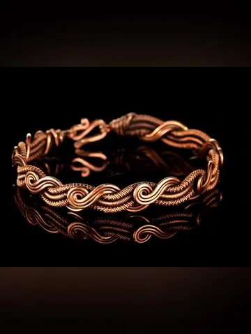 Wire wrapped bracelet, Unique 7th 22nd Anniversary gift idea, Art Nouveau antique style, One of kind braided statement bangle, Handmade oxidized pure copper jewelry, Pain relief, EMF protection $50.00