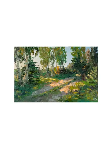 Sunlit Path Painting 8x12" Forest Landscape ORIGINAL ART Impressionist Artwork hand painted by artist Marina Chuchko $191.00